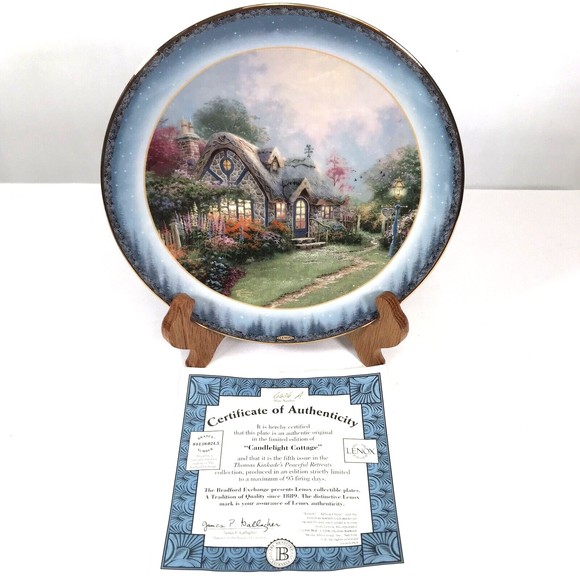 Thomas Kinkade Plate Candlelight Cottage Bradford Exchange Lenox W/ Certificate - Picture 1 of 4